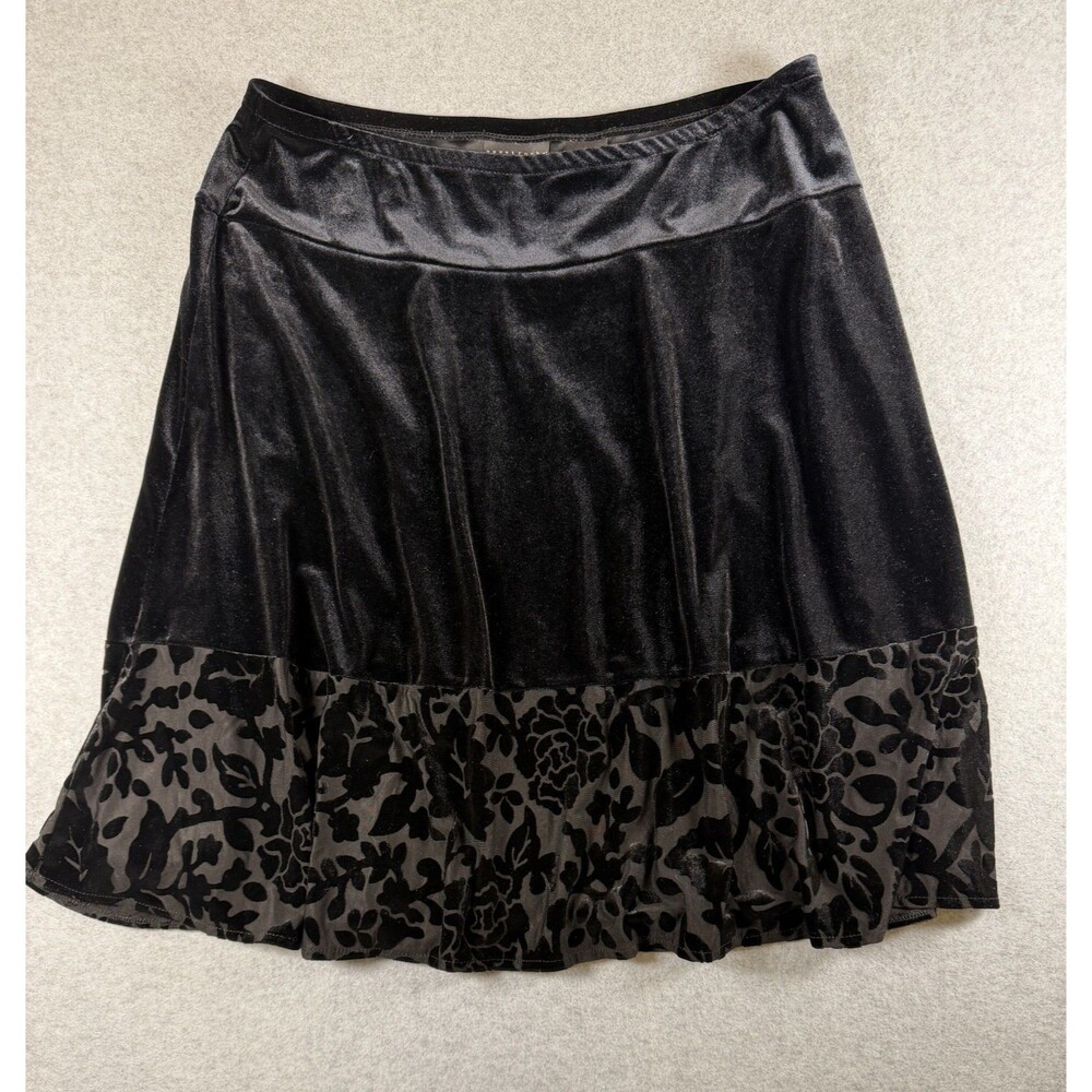 Apostrophe Petite Black Velvet Floral Hem Skirt Burnout Women's Sz L, SKU 176